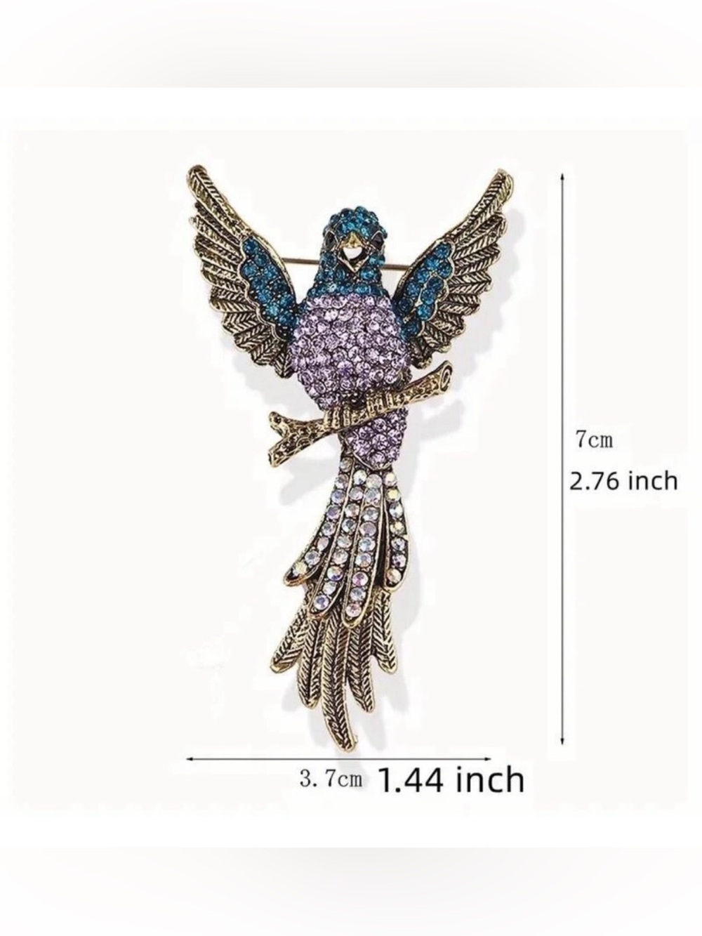 Elegant Gold and Multicolor Bird Brooch - Picture 5 of 5